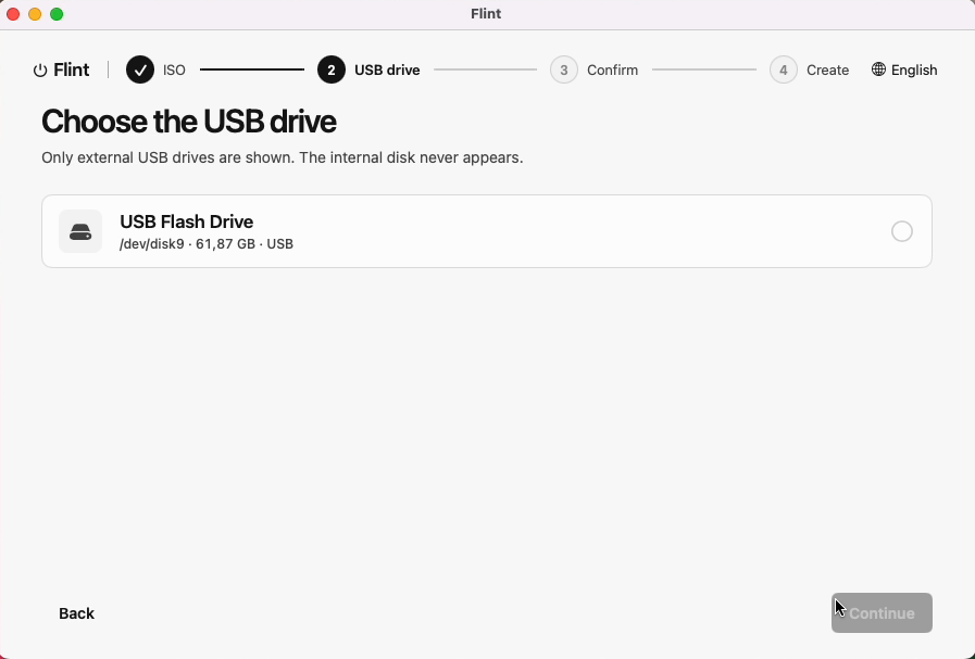 Choose USB drive step