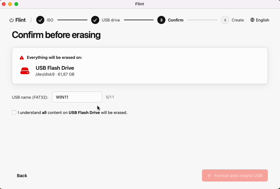 Confirm before erasing step