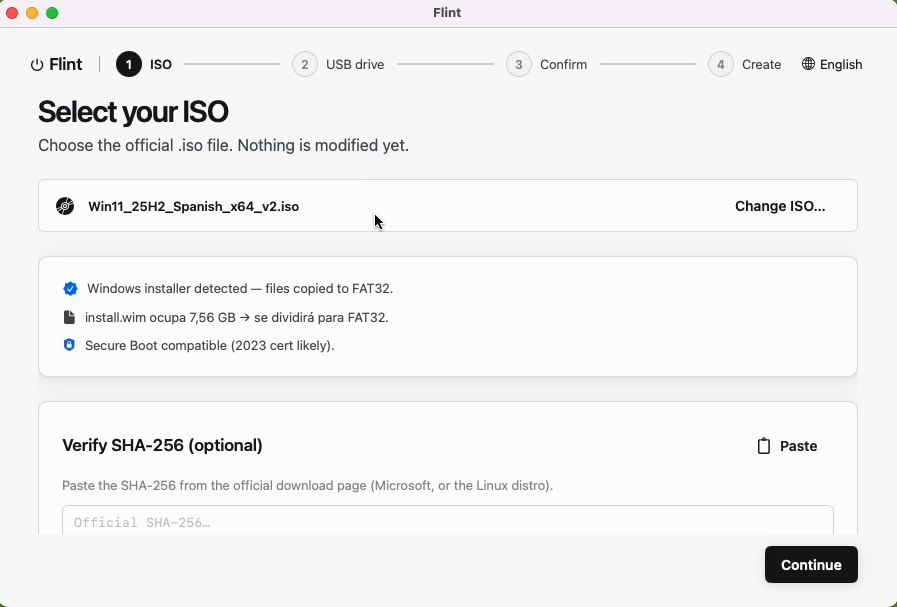 Flint detecting a Windows 11 ISO